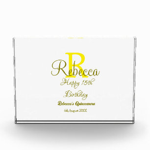 Happy 15th Birthday yellow add name monogram moder Photo Block