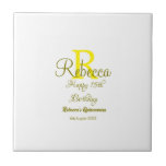 Happy 15th Birthday yellow add name monogram moder Tile<br><div class="desc">beautiful design</div>