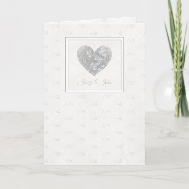 Happy 15th Wedding Anniversary crystal heart card (Front)