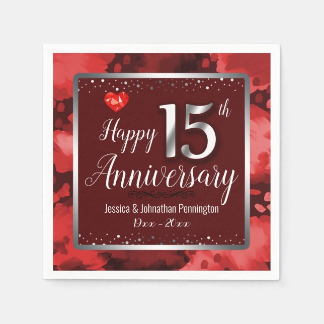 Happy 15th Wedding Anniversary Napkin (Front)