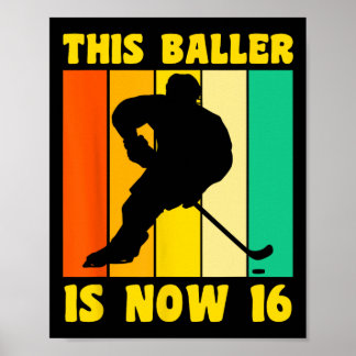 Happy 16 Birthday 16 Year Old Retro Ice Hockey 16t Poster