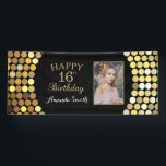 Happy 16th Birthday Banner. Gold Glitter Photo Banner<br><div class="desc">Happy 16th Birthday Banner for women or man. Black and Gold Birthday Party Banner. Gold Glitter Confetti. Black and White Stripes. Printable Digital. For further customization,  please click the "Customize it" button and use our design tool to modify this template.</div>