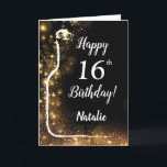 Happy 16th Birthday Black and Gold Glitter Wine Card<br><div class="desc">Happy 16th Birthday Black and Gold Glitter Wine Card with personalized name. For further customization,  please click the "Customize it" button and use our design tool to modify this template.</div>