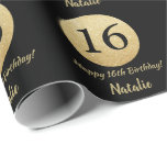 Happy 16th Birthday Black and Gold Glitter Wrapping Paper<br><div class="desc">Happy 16th Birthday Black and Gold Glitter Wrapping Paper with personalized name. For further customization,  please click the "Customize it" button and use our design tool to modify this template.</div>