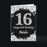 Happy 16th Birthday Black and Silver Glitter Card<br><div class="desc">Happy 16th Birthday Black and Silver Glitter Card with personalized name. For further customization,  please click the "Customize it" button and use our design tool to modify this template.</div>