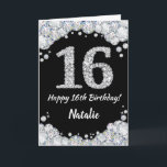 Happy 16th Birthday Black and Silver Glitter Card<br><div class="desc">Happy 16th Birthday Black and Silver Glitter Card with personalized name. For further customization,  please click the "Customize it" button and use our design tool to modify this template.</div>