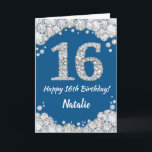 Happy 16th Birthday Blue and Silver Glitter Card<br><div class="desc">Happy 16th Birthday Blue and Silver Glitter Card with personalized name. For further customization,  please click the "Customize it" button and use our design tool to modify this template.</div>