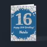 Happy 16th Birthday Blue and Silver Glitter Card<br><div class="desc">Happy 16th Birthday Blue and Silver Glitter Card with personalized name. For further customization,  please click the "Customize it" button and use our design tool to modify this template.</div>