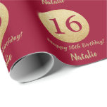 Happy 16th Birthday Burgundy Red and Gold Glitter Wrapping Paper<br><div class="desc">Happy 16th Birthday Burgundy Red and Gold Glitter Wrapping Paper with personalized name. For further customization,  please click the "Customize it" button and use our design tool to modify this template.</div>