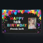 Happy 16th Birthday Colourful Balloons Confetti Banner<br><div class="desc">Happy 16th Birthday Colourful Balloons Confetti Photo Banner. For further customization,  please click the "Customize it" button and use our design tool to modify this template.</div>