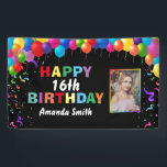 Happy 16th Birthday Colourful Balloons Confetti Banner<br><div class="desc">Happy 16th Birthday Colourful Balloons Confetti Photo Banner. For further customization,  please click the "Customize it" button and use our design tool to modify this template.</div>