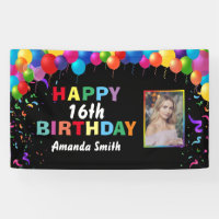 Happy 16th Birthday Colourful Balloons Confetti