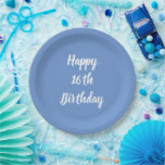 Happy 16th Birthday Cornflower Blue Custom Cute Paper Plate<br><div class="desc">Designed with text template for "Happy 16th Birthday" message which you can customize! You may also change the background colour as you like.</div>