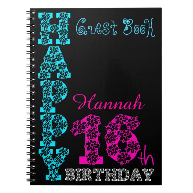 Happy 16th Birthday Girly Personalized Guest Book (Front)