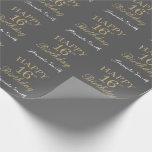 Happy 16th Birthday Gold Glitter and Grey Wrapping Paper<br><div class="desc">Happy 16th Birthday Gold Glitter and Grey Wrapping Paper with personalized name. For further customization,  please click the "Customize it" button and use our design tool to modify this template.</div>