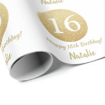 Happy 16th Birthday Gold Glitter and White Wrapping Paper<br><div class="desc">Happy 16th Birthday Gold Glitter and White Wrapping Paper with personalized name. For further customization,  please click the "Customize it" button and use our design tool to modify this template.</div>