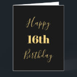 Happy 16th Birthday Gold Yellow Black Custom Age Card<br><div class="desc">Designed with golden yellow text template for "Happy 16th Birthday" and custom message which you may edit to customize and also custom colour background!</div>
