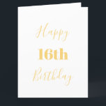 Happy 16th Birthday Gold Yellow White Custom Age Card<br><div class="desc">Designed with golden yellow text template for "Happy 16th Birthday" and custom message which you may edit to customize and also custom colour background!</div>