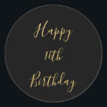 Happy 16th Birthday Golden Yellow Black Custom Age Classic Round Sticker<br><div class="desc">Designed with golden yellow text template for "Happy 16th Birthday" message which you may edit to customize and also custom colour background!</div>