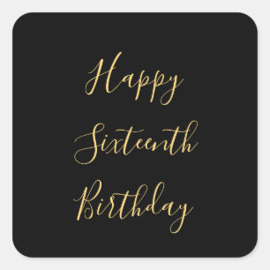 Happy 16th Birthday Golden Yellow Custom Age Black Square Sticker
