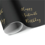 Happy 16th Birthday Golden Yellow Custom Age Black Wrapping Paper<br><div class="desc">Designed with golden yellow text template for "Happy Sixteenth Birthday" message which you may edit to customize and also custom colour background!</div>