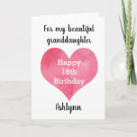Happy 16th Birthday Granddaughter Card<br><div class="desc">A Happy 16th birthday granddaughter card that features a pretty heart, which you can personalize with her age inside the heart. You'll be able to add her name underneath the watercolor heart. The inside card message reads "I hope that today and every day is filled with lots of love, laughter...</div>