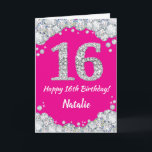 Happy 16th Birthday Hot Pink and Silver Glitter Card<br><div class="desc">Happy 16th Birthday Hot Pink and Silver Glitter Card with personalized name. For further customization,  please click the "Customize it" button and use our design tool to modify this template.</div>