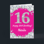 Happy 16th Birthday Hot Pink and Silver Glitter Card<br><div class="desc">Happy 16th Birthday Hot Pink and Silver Glitter Card with personalized name. For further customization,  please click the "Customize it" button and use our design tool to modify this template.</div>