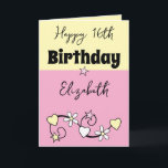Happy 16th birthday name pink yellow card<br><div class="desc">Celebrate in style with this vibrant and customizable Happy 16th Birthday card (or any milestone you choose)! Add a personal touch by including the birthday star’s name, making it truly one-of-a-kind. Perfect for marking this exciting milestone, the design combines fun and festivity to bring a smile to their face. Whether...</div>