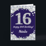 Happy 16th Birthday Navy Blue and Silver Glitter Card<br><div class="desc">Happy 16th Birthday Navy Blue and Silver Glitter Card with personalized name. For further customization,  please click the "Customize it" button and use our design tool to modify this template.</div>