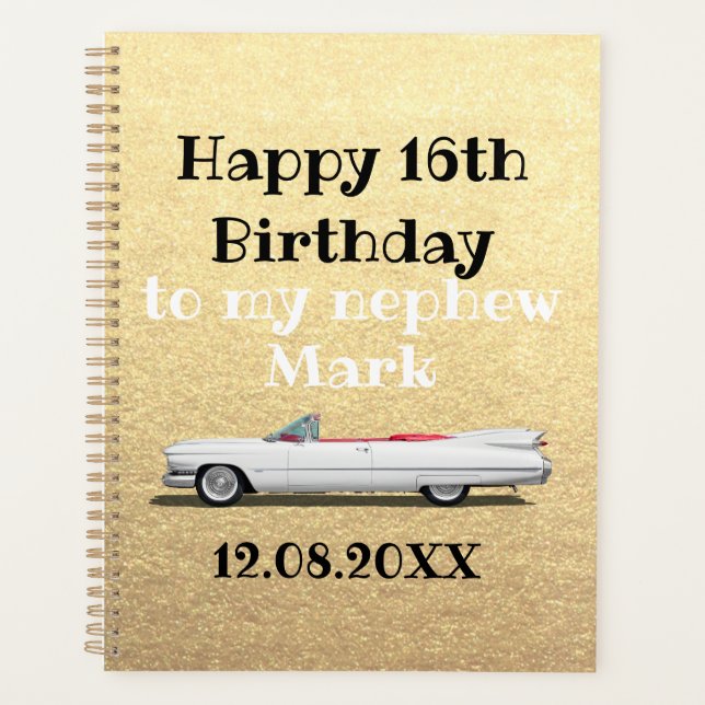 Happy 16th Birthday Nephew gold Planner (Front)