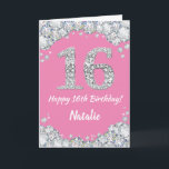 Happy 16th Birthday Pink and Silver Glitter Card<br><div class="desc">Happy 16th Birthday Pink and Silver Glitter Card with personalized name. For further customization,  please click the "Customize it" button and use our design tool to modify this template.</div>