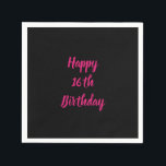 Happy 16th Birthday Pink Black Custom Colour 2023 Napkin<br><div class="desc">Designed with text template for "Happy 16th Birthday" message which you can customize! You may also change the background colour as you like.</div>