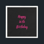 Happy 16th Birthday Pink Black Custom Colour 2023 Napkin<br><div class="desc">Designed with text template for "Happy 16th Birthday" message which you can customize! You may also change the background colour as you like.</div>