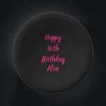 Happy 16th Birthday Pink Black Custom Colour Name  Paper Plate<br><div class="desc">Designed with text template for "Happy 16th Birthday" message and name which you can customize! You may also change the background colour as you like.</div>