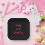 Happy 16th Birthday Pink Black Custom Colour Text Paper Plate<br><div class="desc">Designed with text template for "Happy 16th Birthday" message which you can customize! You may also change the background colour as you like.</div>