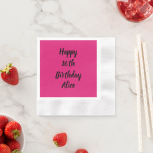 Happy 16th Birthday Pink Black Custom Name Girly Napkin