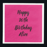 Happy 16th Birthday Pink Black Custom Name Girly Napkin<br><div class="desc">Designed with text template for "Happy 16th Birthday" message and name which you can customize! You may also change the background colour as you like.</div>