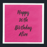 Happy 16th Birthday Pink Black Custom Name Girly Napkin<br><div class="desc">Designed with text template for "Happy 16th Birthday" message and name which you can customize! You may also change the background colour as you like.</div>