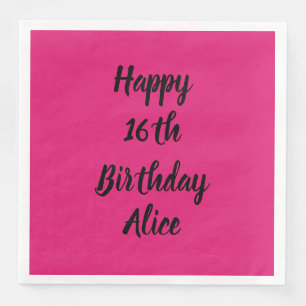 Happy 16th Birthday Pink Black Custom Name Girly Napkin