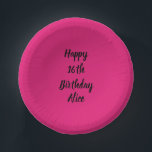 Happy 16th Birthday Pink Black Custom Name Girly  Paper Plate<br><div class="desc">Designed with text template for "Happy 16th Birthday" message and name which you can customize! You may also change the background colour as you like.</div>
