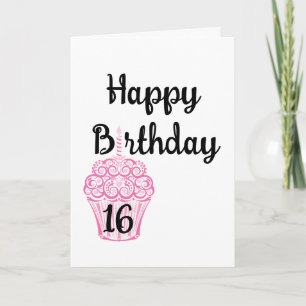 Happy 16th Birthday Pink Cupcake Card