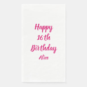Happy 16th Birthday Pink White Custom Name Girly Napkin