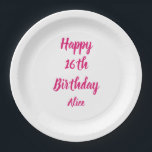 Happy 16th Birthday Pink White Custom Name Girly Paper Plate<br><div class="desc">Designed with text template for "Happy 16th Birthday" message and name which you can customize! You may also change the background colour as you like.</div>
