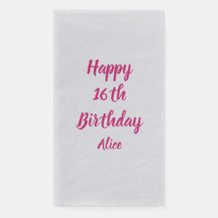 Happy 16th Birthday Pink White Custom Name Silver Napkin