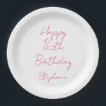 Happy 16th Birthday Pink White Sixteenth 2024 Paper Plate<br><div class="desc">Designed with text template for "Happy 16th Birthday" message and name which you can customize! You may also change the background colour as you like.</div>