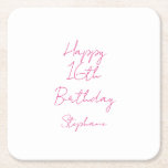 Happy 16th Birthday Pink White Sixteenth 2024 Square Paper Coaster<br><div class="desc">Designed with text template for "Happy 16th Birthday" message and name which you can customize! You may also change the background colour as you like.</div>