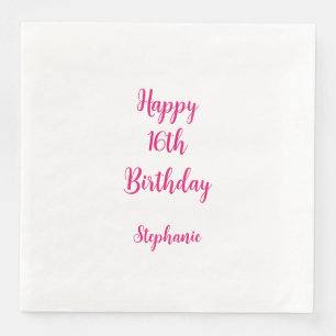 Happy 16th Birthday Pink White Sixteenth 2025 Napkin