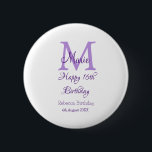 Happy 16th Birthday purple add name monogram moder 2 Inch Round Button<br><div class="desc">beautiful design</div>