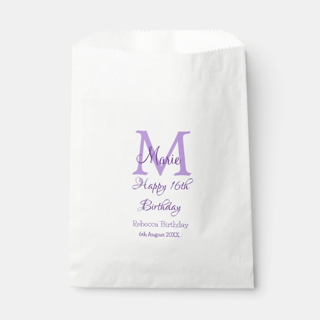 Happy 16th Birthday purple add name monogram moder Favour Bag (Front)